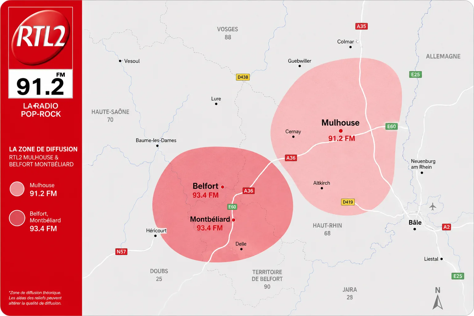 Zone de diffusion RTL2 — Mulhouse 91.2 FM & Belfort-Montbéliard 93.4 FM
